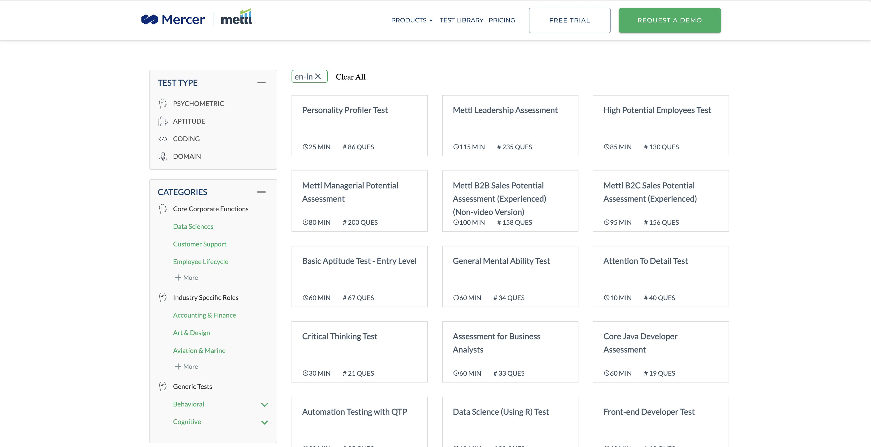 Mercer | Mettl test library