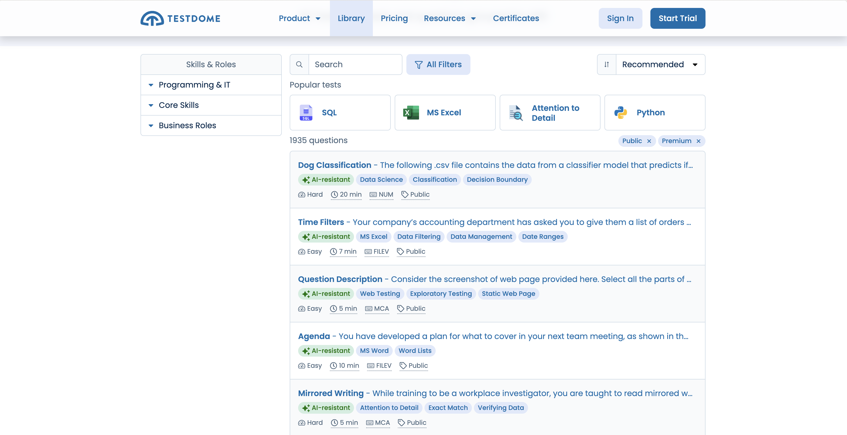 TestDome test library