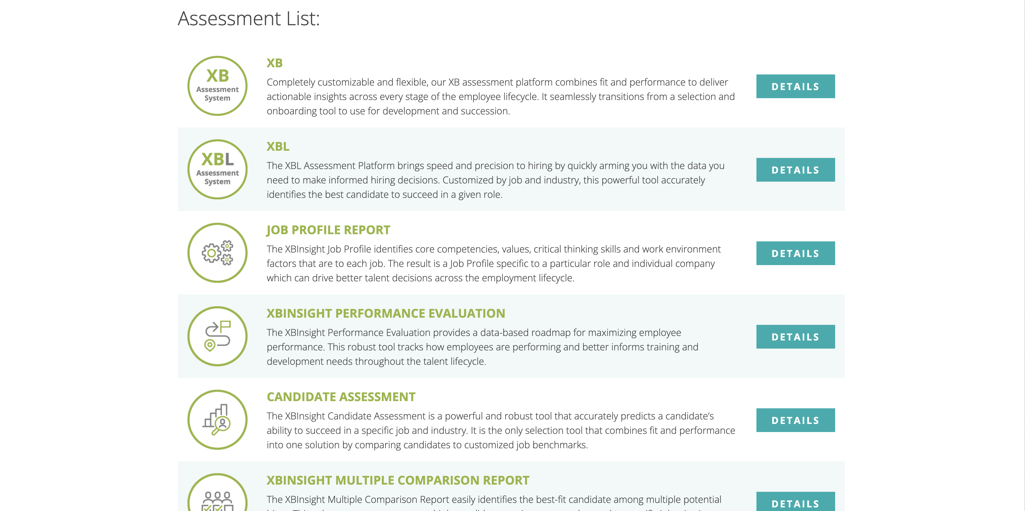 XBInsight Talent Assessments test library