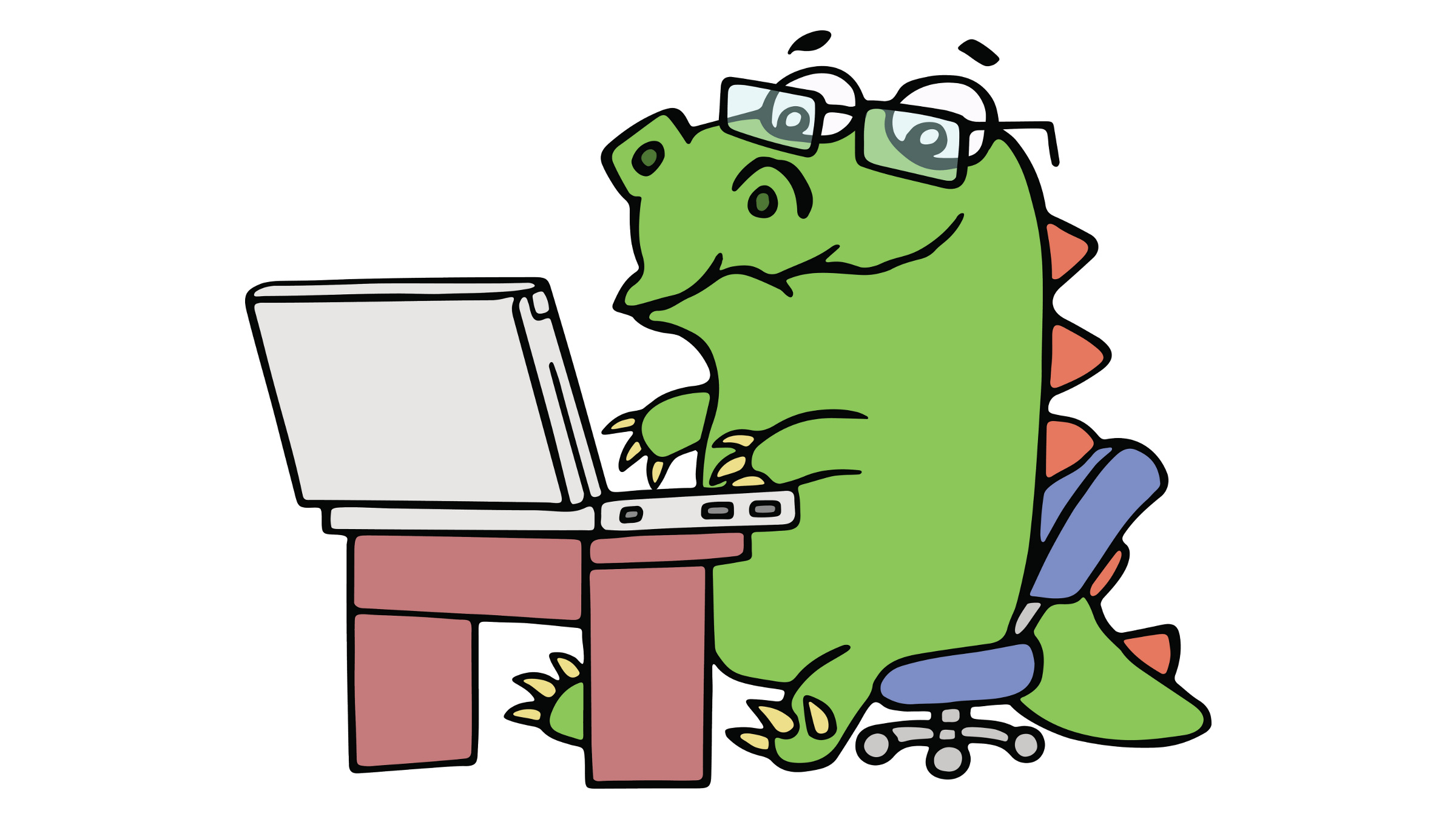 Dinosaur at a laptop computer, illustration
