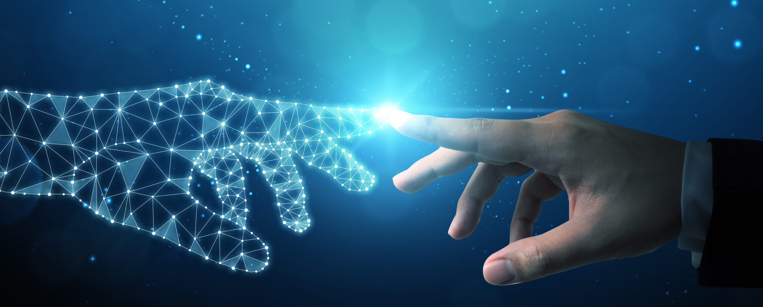 Hand touching AI interface in legal context