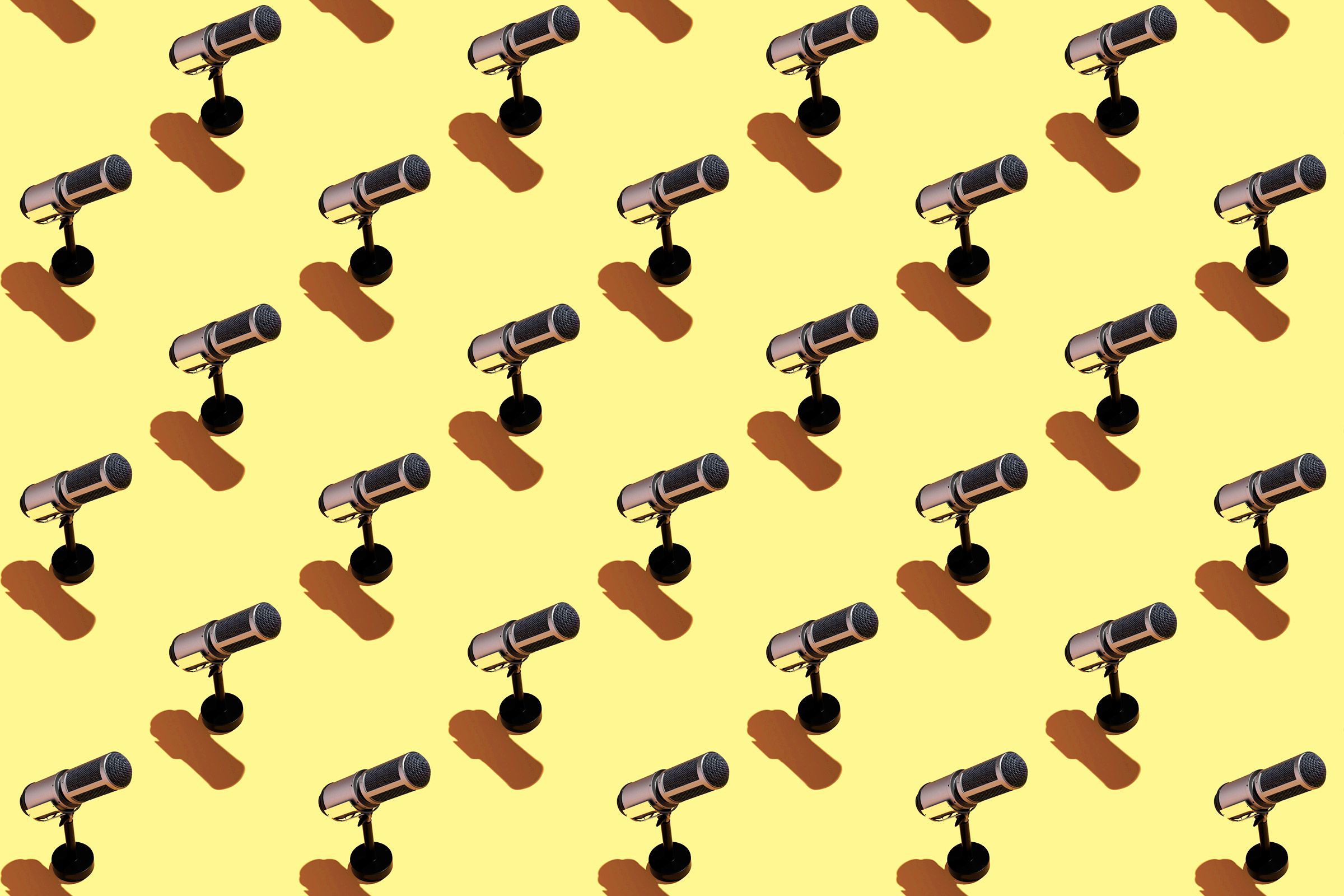 Pattern of microphones on a yellow background